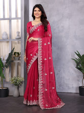 Red Jimmy Choo silk saree with embroidered border